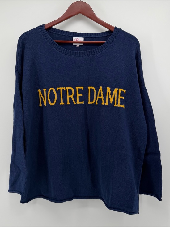Pink Pineapple Sweaters - Pink Pineapple Notre Dame Navy Yellow Slouchy Knit Oversized Sweater Size M